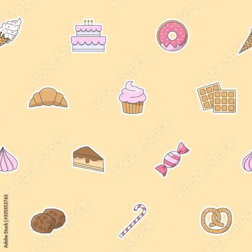 Candy background - Vector color seamless pattern of sweet food for graphic design