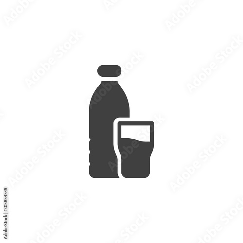 Bottle of soda water and glass vector icon. filled flat sign for mobile concept and web design. Water glass with bottle glyph icon. Symbol, logo illustration. Vector graphics