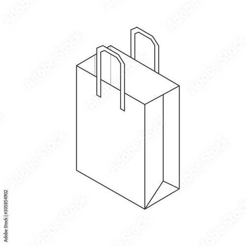 Isometric paper bag isolated on white background. Vector illustration