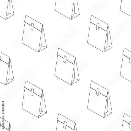 Seamless pattern with isometric paper bag isolated on white background. Vector illustration