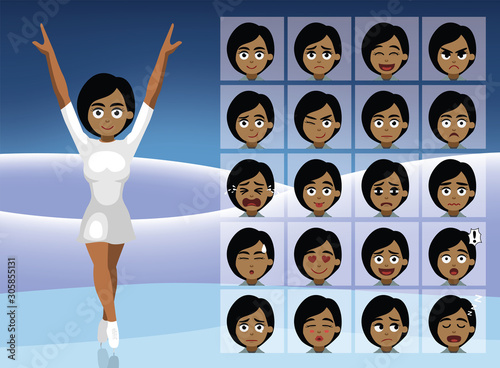 Ice Skater Cartoon Emotion faces Vector Illustration-01