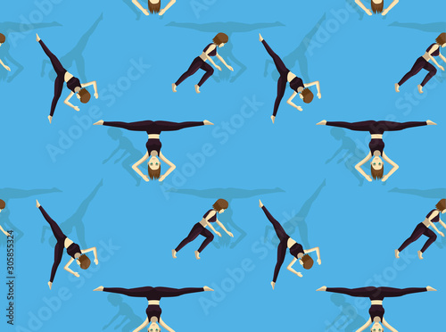Gymnastic Move Set Aerial Cartwheel Cartoon Seamless Background Wallpaper-01