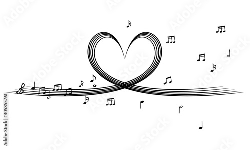 doodle music notes pattern background. Abstract musical on white  background.