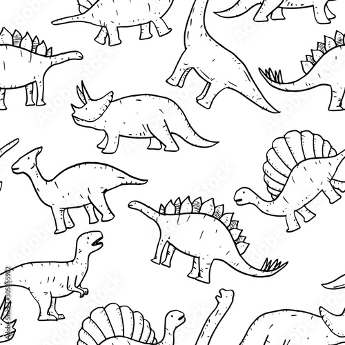 seamless pattern of Hand drawn vector doodle dinosaur illustration. cartoon dinosaur for, poster design , t shirt print, web,background.
