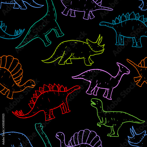 seamless pattern of Hand drawn vector doodle dinosaur illustration. cartoon dinosaur for, poster design , t shirt print, web,background.