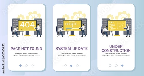 Error pages mobile app onboarding screens vector template