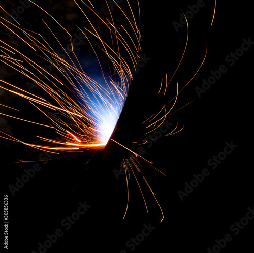 long exposure fire sparks on black background
