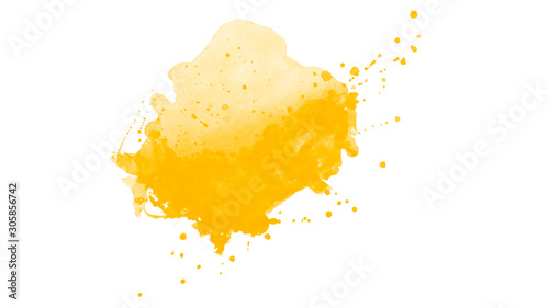 Yellow watercolor splash brush isolated on white background
