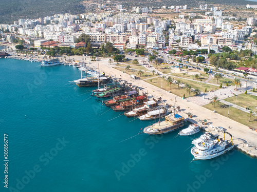 Aerial view of mediterranean town by the sea