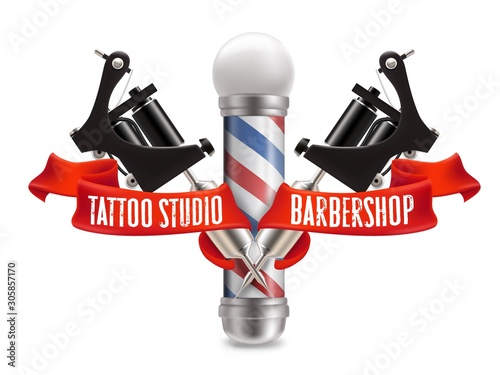 Tattoo studio and barber shop label vector template