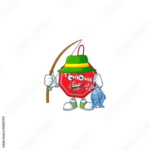 Happy smiley funny Fishing christmas sale tag design