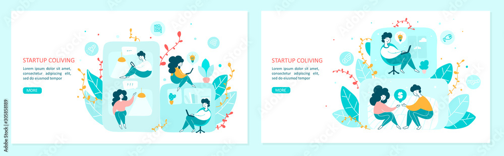 Startup coliving vector landing page templates set Startup coliving vector landing page templates set