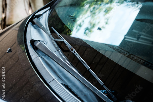 Car windshield wiper close-up