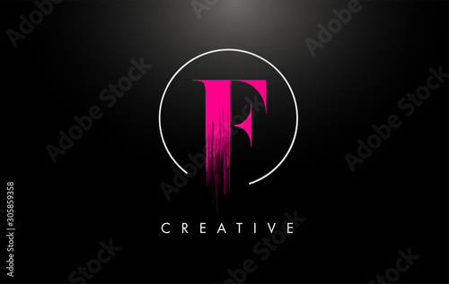 Pink F Brush Stroke Letter Logo Design. Pink Paint Logo Leters Icon.