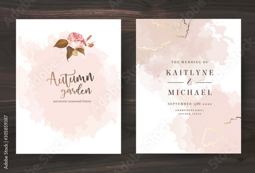 Beige and rose gold watercolor style vector design cards.