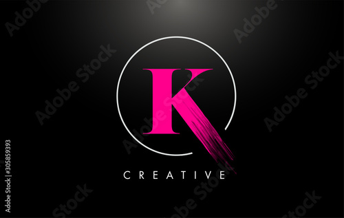 Pink K Brush Stroke Letter Logo Design. Pink Paint Logo Leters Icon.