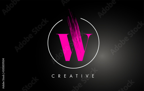 Pink W Brush Stroke Letter Logo Design. Pink Paint Logo Leters Icon.