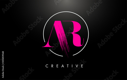 Pink AR Brush Stroke Letter Logo Design. Pink Paint Logo Leters Icon.