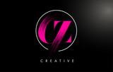 Pink CZ Brush Stroke Letter Logo Design. Pink Paint Logo Leters Icon.