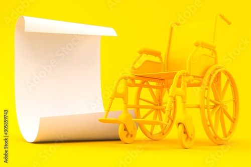 Wheelchair background with sheet of paper