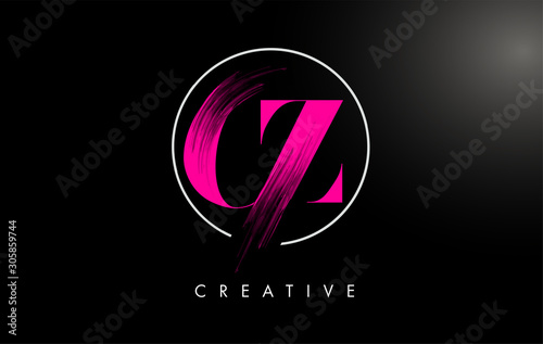 Pink CZ Brush Stroke Letter Logo Design. Pink Paint Logo Leters Icon.