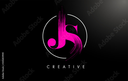 Pink JS Brush Stroke Letter Logo Design. Pink Paint Logo Leters Icon.