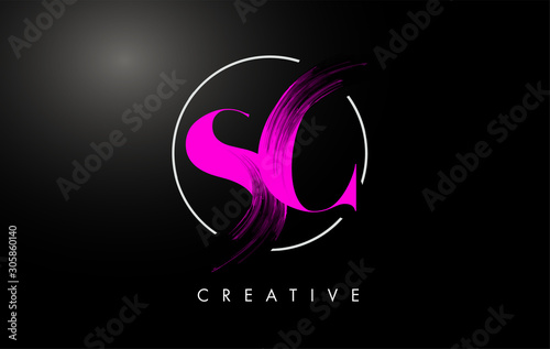 Pink SC Brush Stroke Letter Logo Design. Pink Paint Logo Leters Icon.