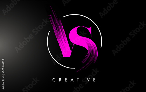 Pink VS Brush Stroke Letter Logo Design. Pink Paint Logo Leters Icon.