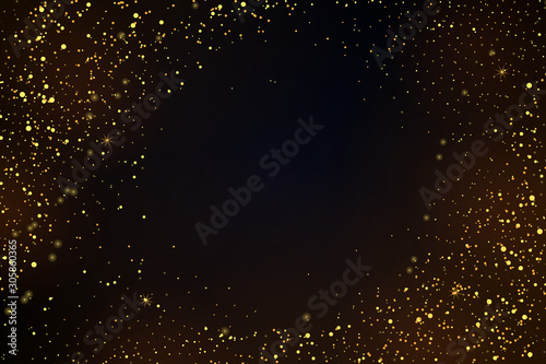 Gold glitter powder splash vector background.