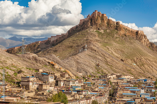 Cityscape and Gyantse Dzong fortress , Tibet photo