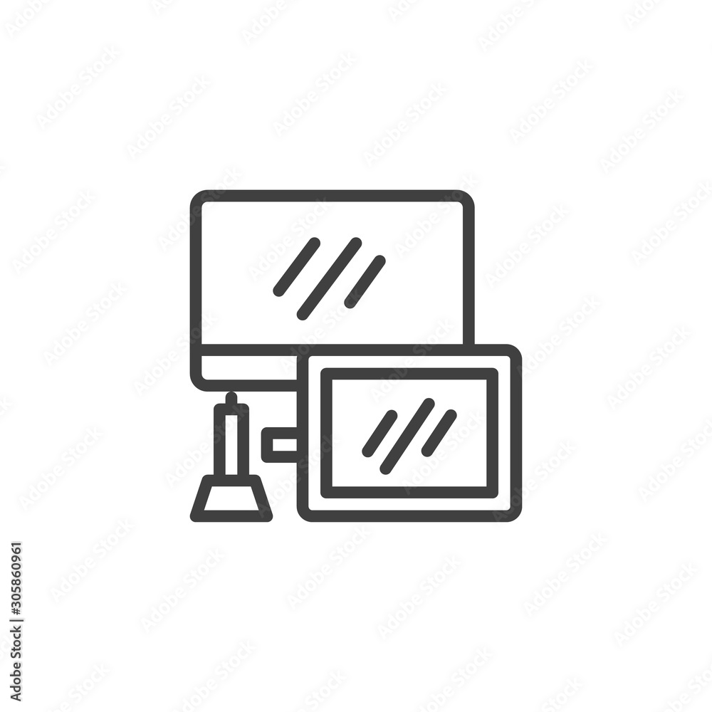 Computer display and Graphic tablet line icon. linear style sign for mobile concept and web design. Digital Drawing Board monitor outline vector icon. Symbol, logo illustration. Vector graphics Computer display and Graphic tablet line icon. linear style sign for mobile concept and web design. Digital Drawing Board monitor outline vector icon. Symbol, logo illustration. Vector graphics