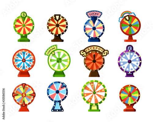 Fortune wheels flat vector color illustrations set
