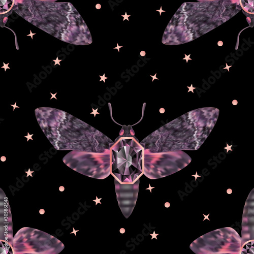 Death head moth jewelry vector seamless pattern