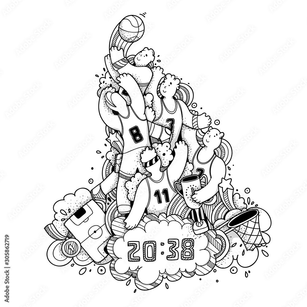 Fototapeta premium Basketball championship hand drawn doodle vector illustration