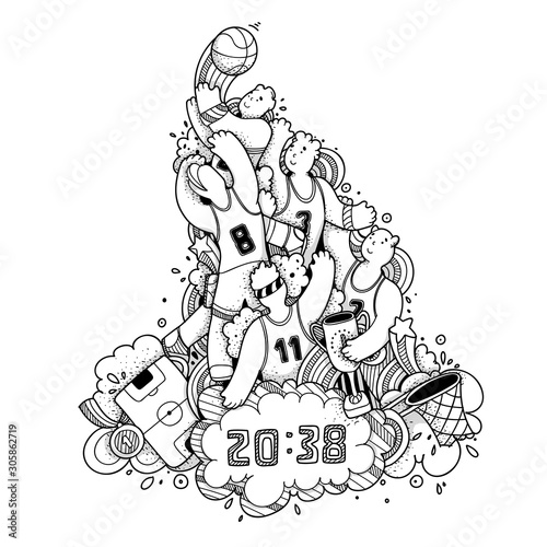 Basketball championship hand drawn doodle vector illustration