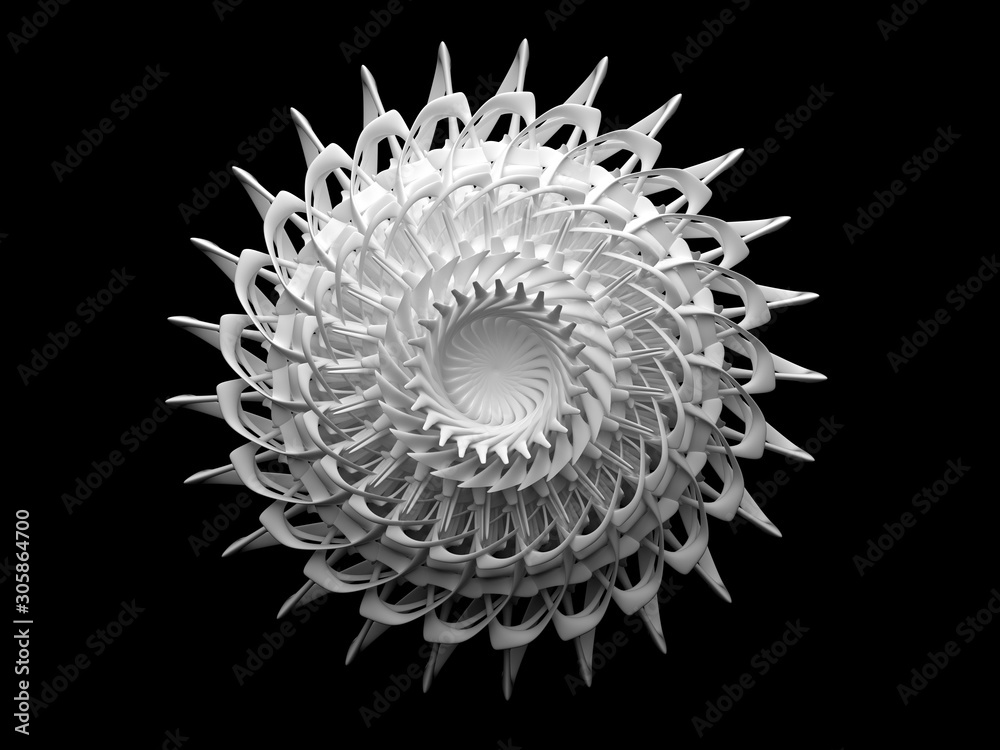 3d render of abstract 3d white matte ceramic kaleidoscope flower on black background 3d render of abstract 3d white matte ceramic kaleidoscope flower on black background