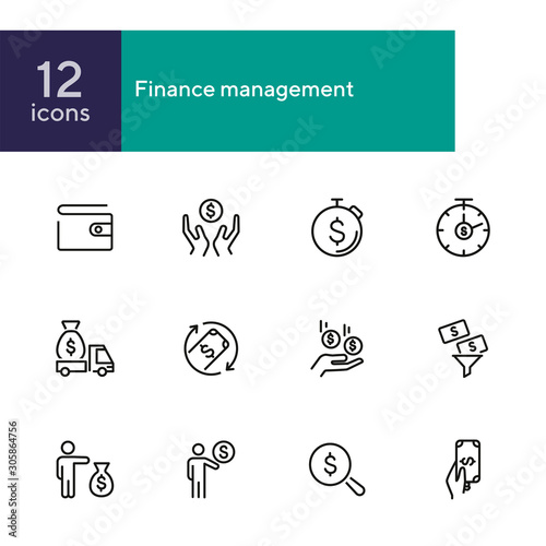 Finance management line icon set. Purse, earning, loan. Money concept. Can be used for topics like business, investment, saving, charity