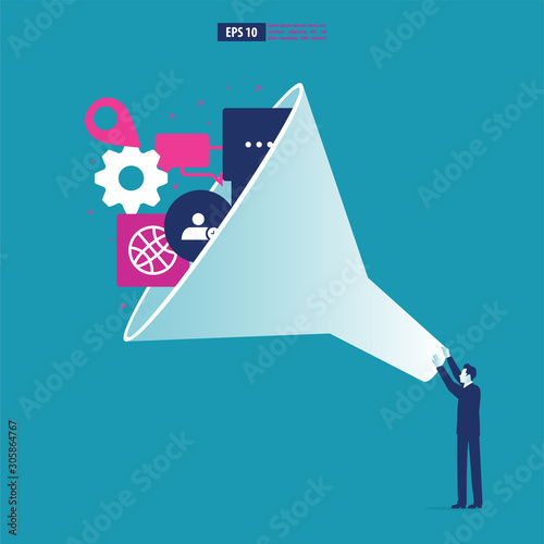 Business filter concept. Businessman filtering icon. Business vector illustration