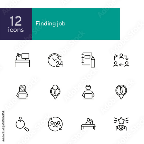 Finding job line icon set. Best worker, employee, workplace. Human resource concept. Can be used for topics like office, staff, personnel