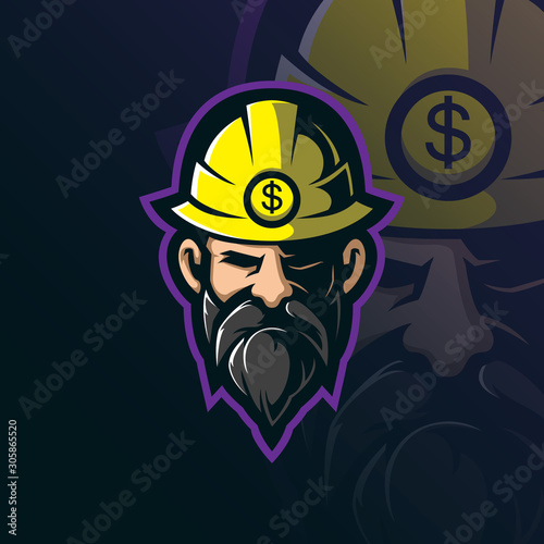 miner mascot logo design vector with modern illustration concept style for badge, emblem and tshirt printing. miner head illustration.