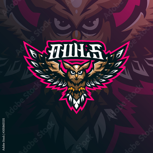 owl mascot logo design vector with modern illustration concept style for badge, emblem and tshirt printing. flying owl illustration for sport team.