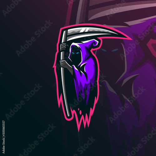 reaper sniper mascot logo design vector with modern illustration concept style for badge, emblem and tshirt printing. angry reaper illustration for sport team.