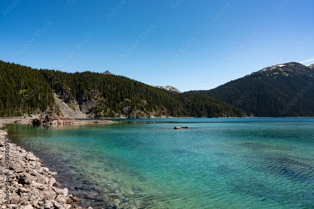 Turquoise coloured lake, clear water in the lake. Garibaldi provincial park, BC, Canada Turquoise coloured lake, clear water in the lake. Garibaldi provincial park, BC, Canada