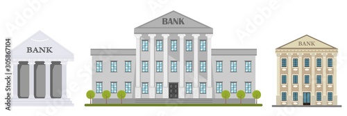 Cartoon retro bank building or courthouse with columns vector illustration. Bank building isolated on white background.