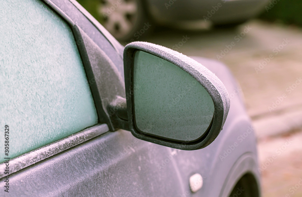 Car side mirror with ice crystal. Car side mirror with ice crystal.
