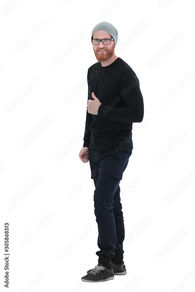 attractive bearded man showing his thumbs up .isolated on white attractive bearded man showing his thumbs up .isolated on white