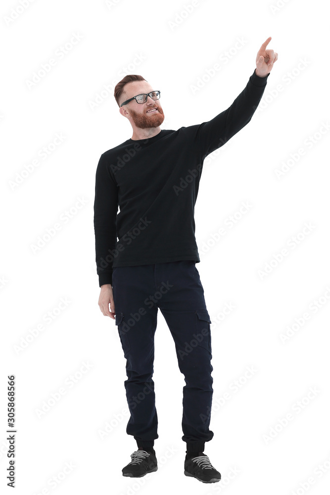 handsome man pointing to copy space .isolated on white handsome man pointing to copy space .isolated on white