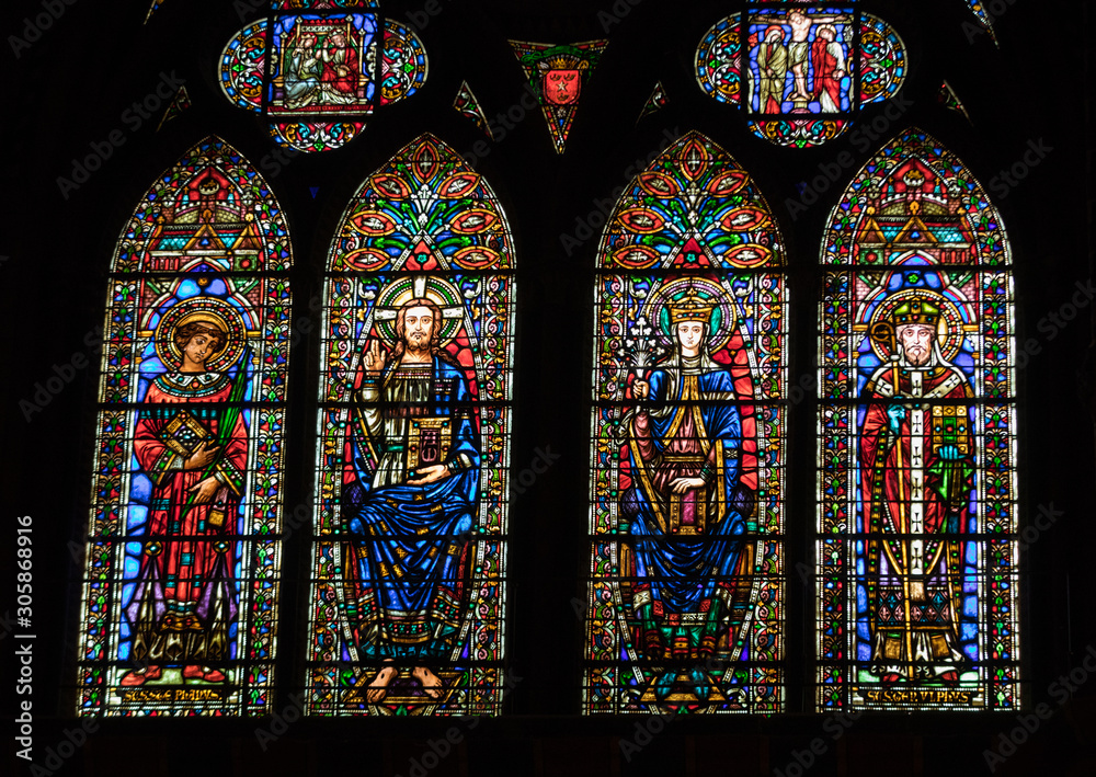  Stained glass windows at Saint Etienne Cathedral in Cahors, Occitanie, France