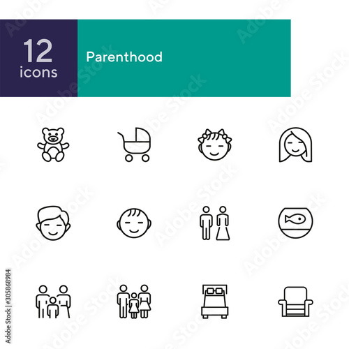 Parenthood line icon set. Boy, girl, couple, parents. People concept. Can be used for topics like family, children, home