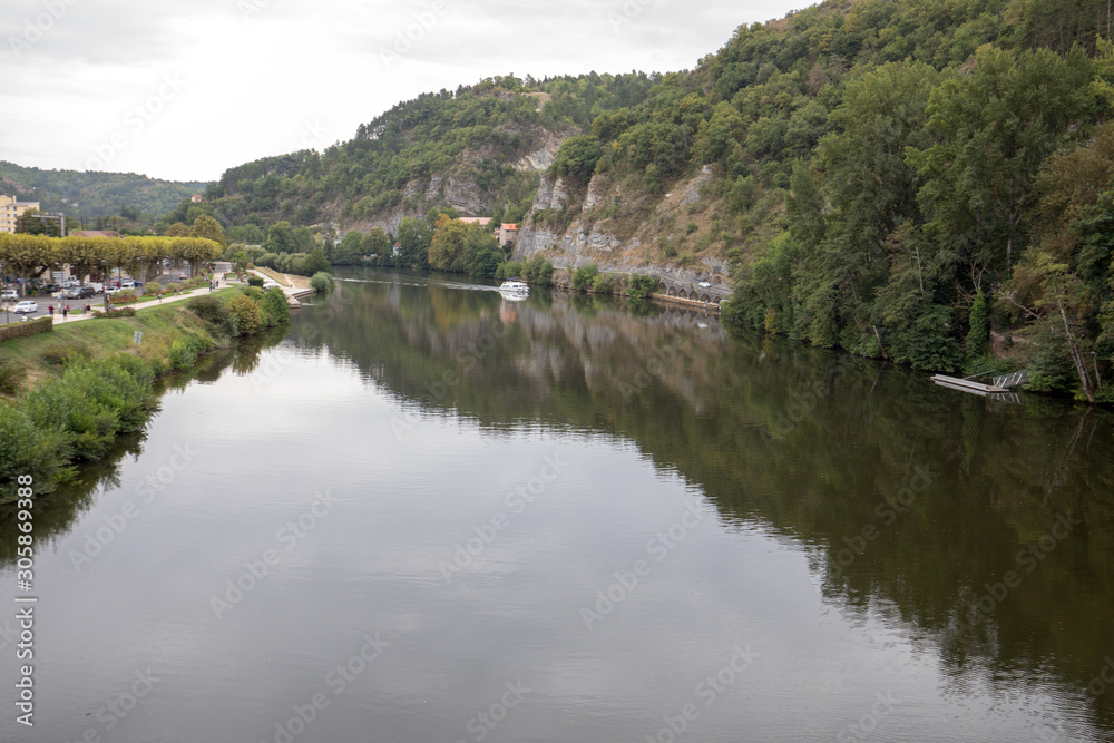 View of the Lot river valley in Cahors, France View of the Lot river valley in Cahors, France